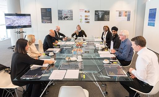 The RIBA Norman Foster Travelling Scholarship jury evaluating submissions. Photo © Nigel Young, courtesy of Foster + Partners.