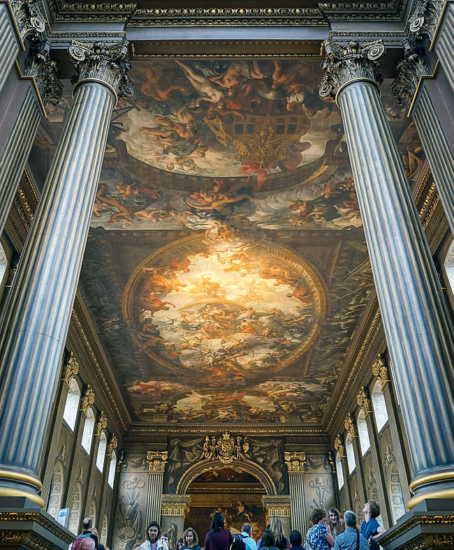 Another shot of the Painted Hall Ceiling. Photo by Depthcharge101, via Wikipedia.