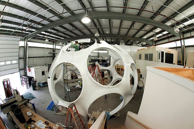 Fly’s Eye Dome restoration at Goetz Boats in Bristol, RI (Photo: Ira Garber)