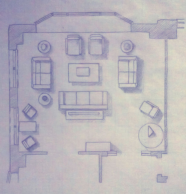 Freehand, Orthographic Floor Plan, Pencil on Paper