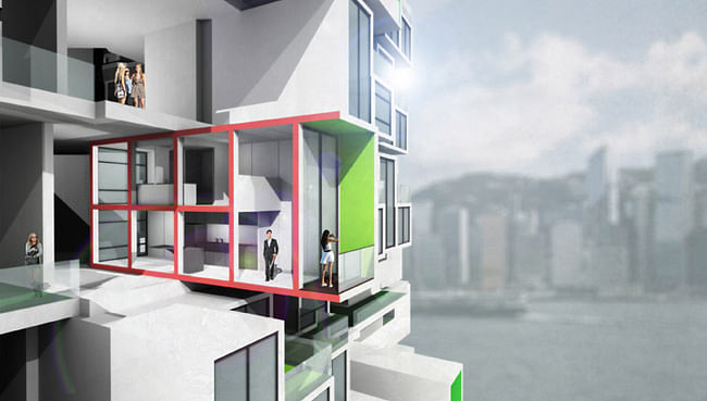Enjoying Victoria Harbor view with double-height living space at 65th floor, south orientation (Image: Y Design Office)