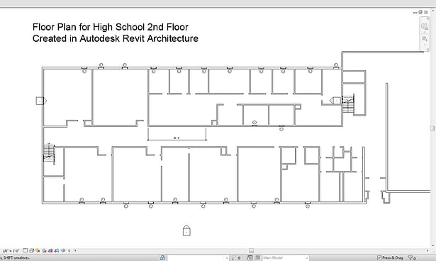 The floor plan of part of a building wing, created in Autodesk Revit