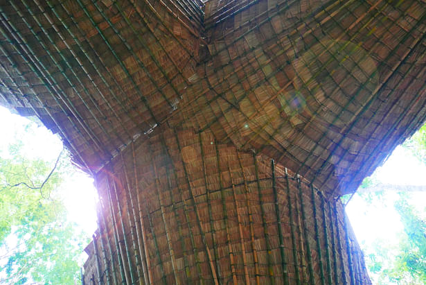 Bamboo canopy creates Neo-Gothic architecture in Laos
