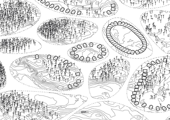 Axonometric view. Neighborhood units. Image courtesy of BOMP.