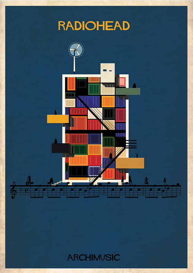 'Radiohead' illustration from Federico Babina's 'Archimusic' series. Image via federicobabina.com