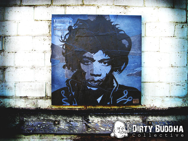 'Jimi' Hand painted Hendrix on recycled blue jeans