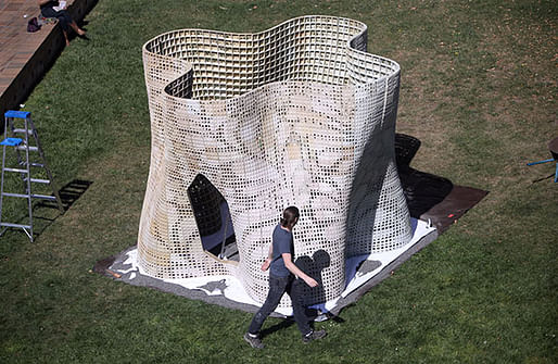 The completed "Bloom" structure in the courtyard of UC Berkeley's Wurster Hall. (Photo: Tom Levy; Image via berkeley.edu)