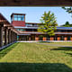 The Kohler Environmental Center as seen from the courtyard at Choate Rosemary Hall in Wallingford, Connecticut. To achieve net-zero energy use the building uses an array of tactics including natural ventilation and controlled use of daylight and shade. Solar panels have been installed on the roof...