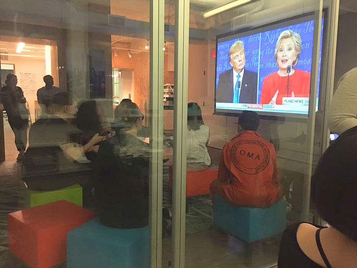 Watching one of the 2016 U.S. presidential debates. Photo courtesy of OMA New York.