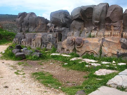 Sculpted wall of the Ain Dara Iron Age temple before the airstrike caused severe destruction. Photo via Wikipedia.