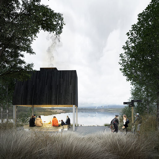 Image of a new landscape destination - shelter overlooking the lake. Image: Mandaworks