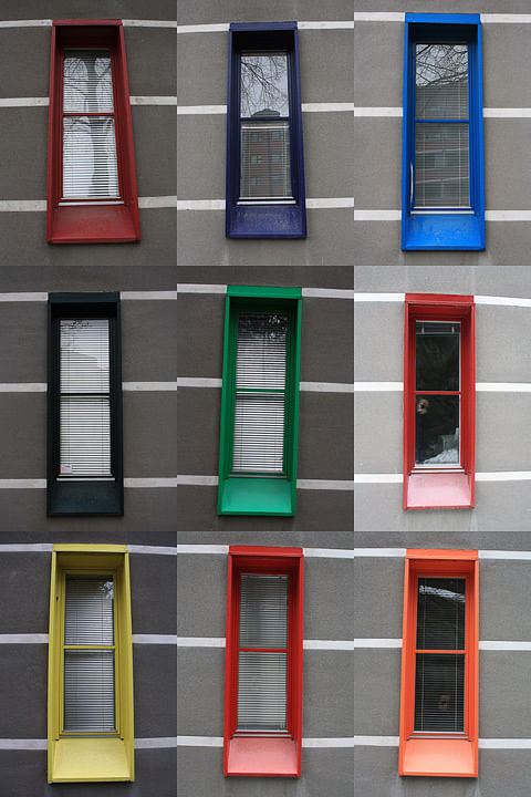 Playful window frames of Juhani Pallasmaa's addition to the Court of appeal, in Kuopio