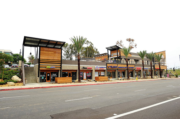 The varying heights and consistent use of materials makes the building read as a group of interesting elements from a pedestrian or passing vehicle.