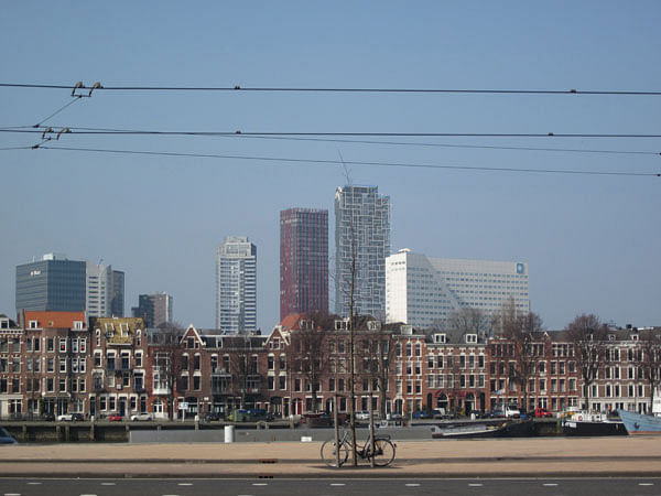 View of tower within the Rotterdam skyline