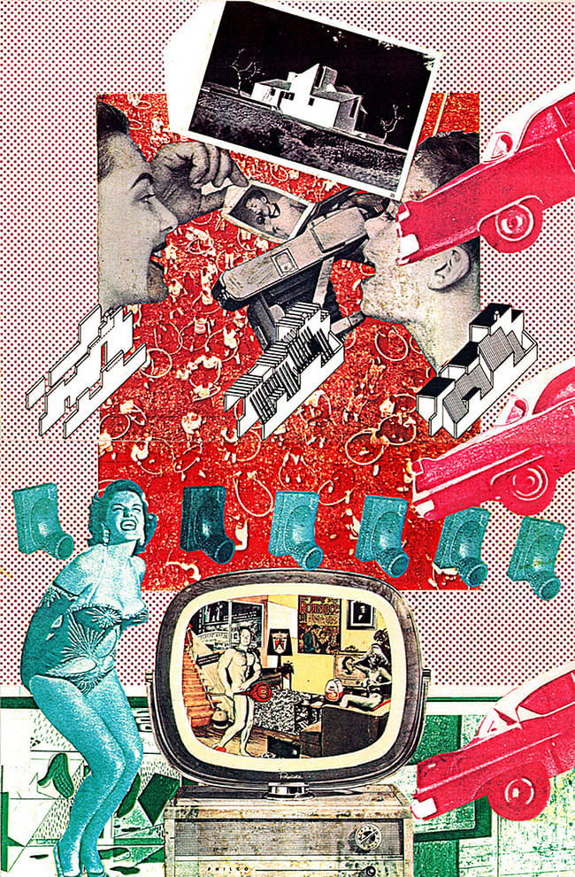 Craig Hodgetts, collage from Design Quarterly 100, Inside James Stirling, 1976. Courtesy of Craig Hodgetts. From the 2015 Individual Grant to Todd Gannon and Craig Hodgetts for Biography of a Teaching Machine and Other Writings.
