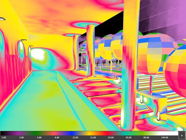 Lighting Design for LEED campus- False color rendering for Stairs and Corridors