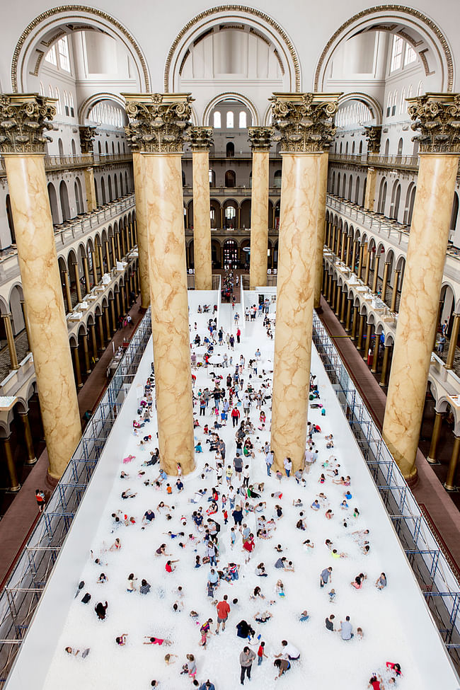 Snarkitecture's BEACH installation at the National Building Museum. Photo by Noah Kalina.