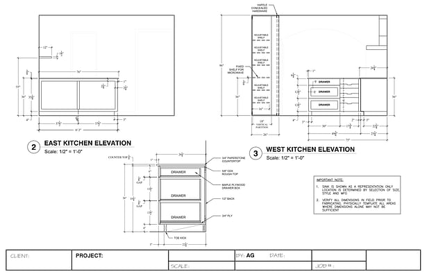 Millwork, casework cabinet and interior design shop drawings