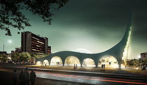 Street view of the Prishtina Central Mosque entry by Taller 301 and L+CC (Image: Taller 301 and L+CC)