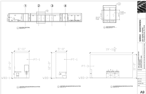 Building Section & Bathroom Elevations