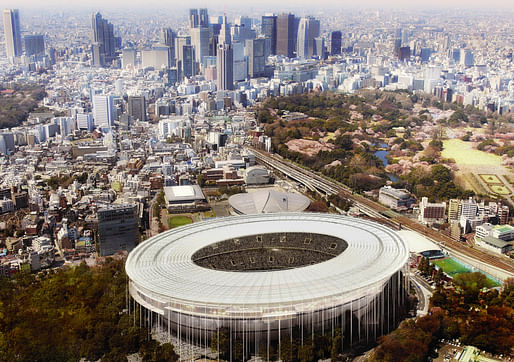 Bird's eye view of the proposed Tokyo Olympic Stadium (Image: MenoMenoPiu Architects & FHF Architectes)