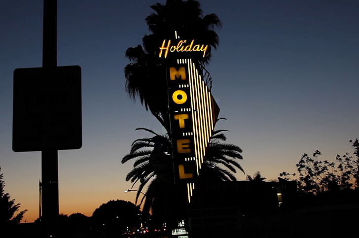 A photograph of the motel's classic sign during last year's event. Image credit: One-Night Stand LA.
