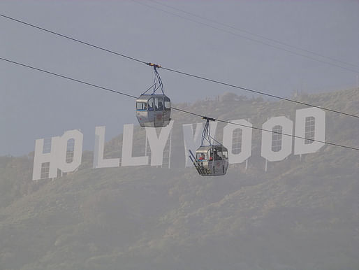 Could a gondola lift be the new way to see the Hollywood sign? Photo collage by Archinect