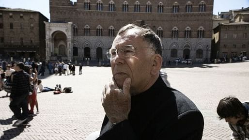 Jan Gehl at Piazza del Campo in Siena from the 2012 film, 'The Human Scale'. Photo via Metropolis.