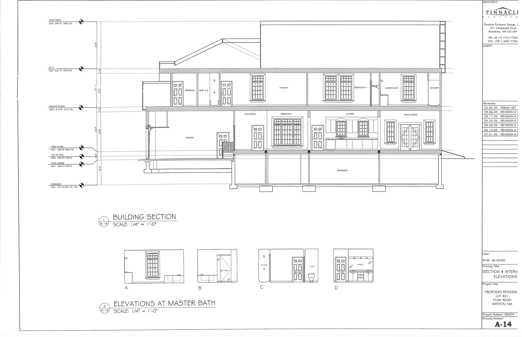 RESIDENCE WESTON, MA / A-14 SECTION AND INTERIOR ELEVATIONS