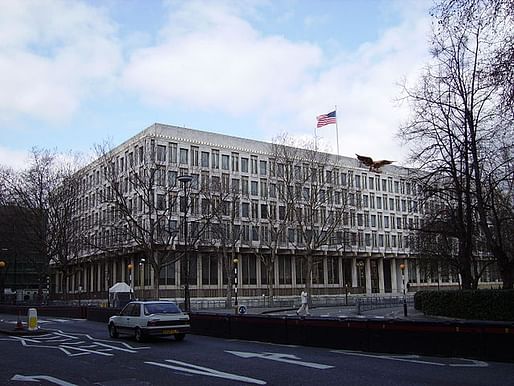 Security barriers outside the U.S. Embassy in London in 2006. The new U.S. Embassy, designed by KieranTimberlake, is under construction in the Nine Elms district. Photo via Wikipedia.