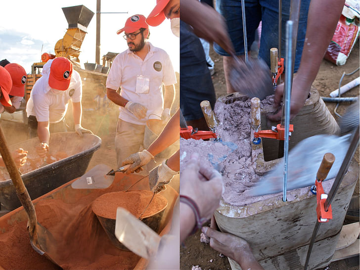 Crushing down the waste material and creating the mixture for casting