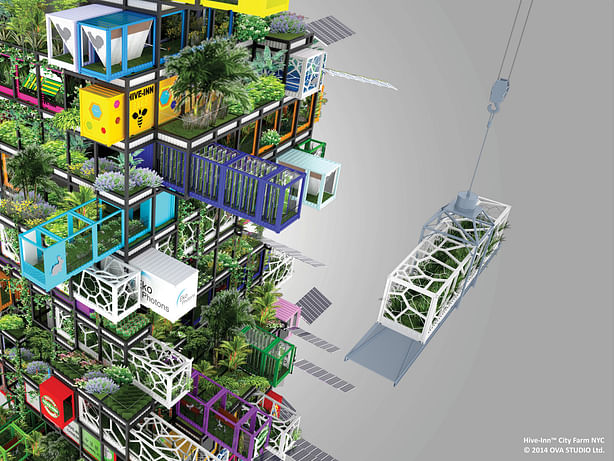 Fresh from the sky: HIVE-INN™ CITY FARM JUST LANDED IN NEW YORK. Hive-Inn™ City Farm is a modular farming structure where containers are designed and used as farming modules and acts as an ecosystem where each unit plays a role in producing food, harvesting energy and recycling waste and water.