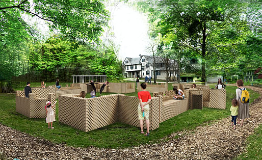 View of the Ragdale Nooks looking Northeast and toward the Ragdale House. Image courtesy of Kwong Von Glinow Design Office.