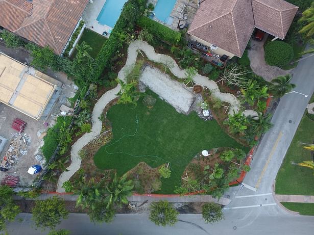 Aerial photo of park before groundbreaking for pergola.