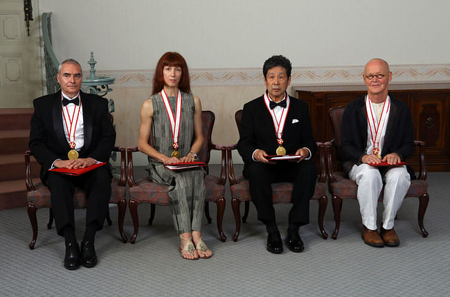 Dominique Perrault, Sylvie Guillem, Tadanori Yokoo and Wolfgang Laib. Photo © The Japan Art Association/The Sankei Shimbun.