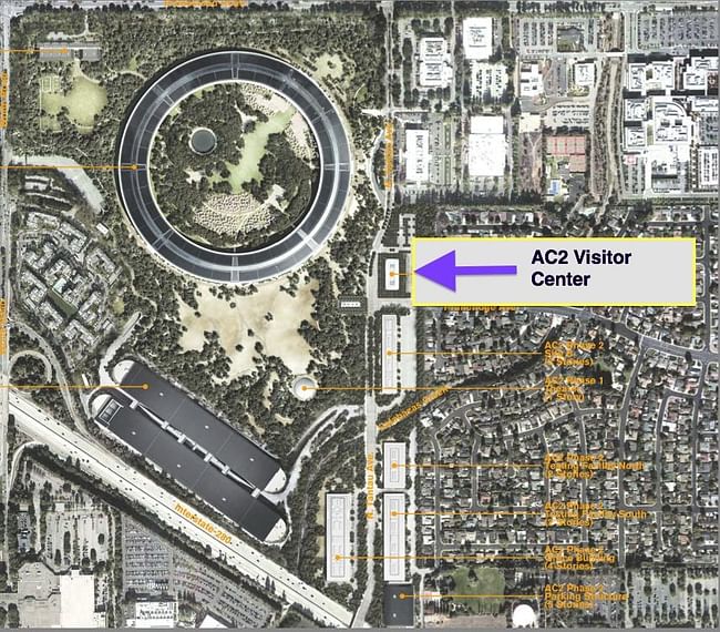 Location map of the proposed Apple Campus 2 visitors center. (Image via bizjournals.com)