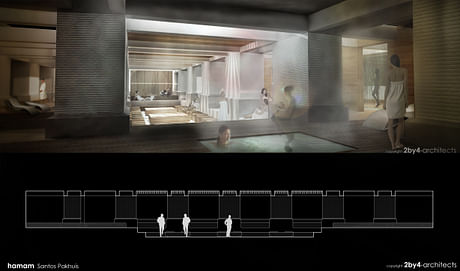 I've recently finished the preliminary design proposal for a hamam in Rotterdam, NL. For more info, visit the webpage of the office; www.2by4.nl