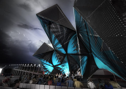 Rendering of the competition-winning SCI-Arc Graduation Pavilion "League of Shadows" by P-A-T-T-E-R-N-S (Image: P-A-T-T-E-R-N-S)
