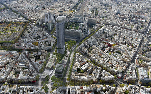 Aerial view of the winning Maine-Montparnasse master plan proposal by Rogers Stirk Harbour + Partners.