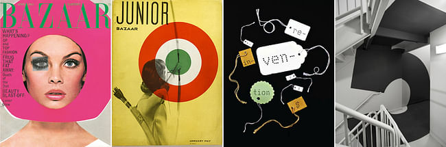 Work by the first four designers in the Hall of Femmes series (left to right): Ruth Ansel, Lillian Bassman, Carin Goldberg, Paula Scher