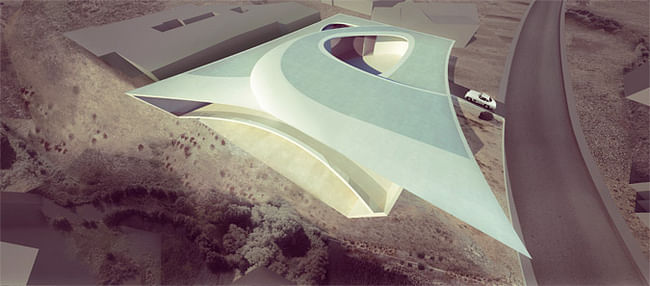 A rendering of Zaha's proposed home in San Diego via The Architects Newspaper