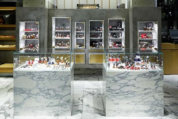 marble and concrete display counter and wall