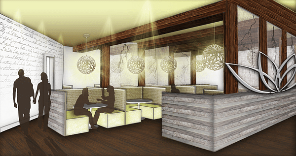 Rooted Restaurant and Tea Room Banquette Seating View: Google SketchUp, Adobe Photoshop