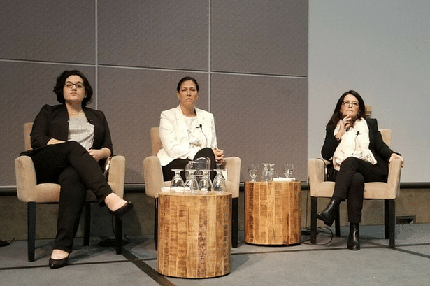 Daniela Coray, a BAC MLA student, Lina Ecobar Ocampo, instructor at Universidad Pontificia Bolivariana (UPB), and María Bellalta, dean of the School of Landscape Architecture at the BAC, present at the Annual ASLA Meeting and Expo in Los Angeles