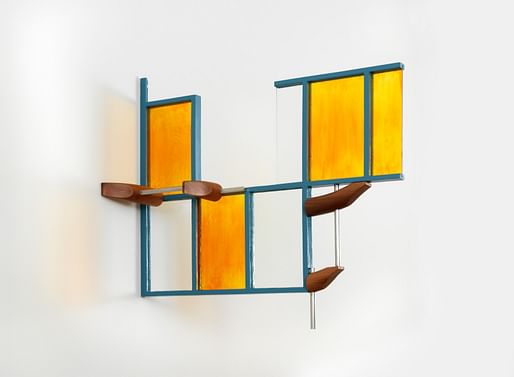 Richard Rezac, Quimby (painted steel, plate glass, enameled plate glass, and cherry wood), 2017, Chicago. Courtesy of the artist. From the 2017 organizational grant to The Renaissance Society for 'Richard Rezac: Address'.