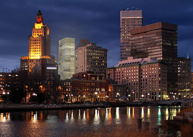 Providence skyline with proposed hotel tower. 