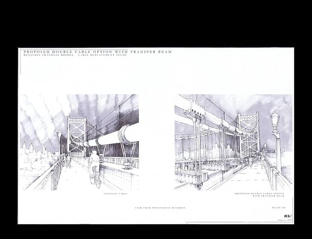 Ben Franklin Bridge - single and double cable option, viewed from pedestrian walkway
