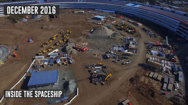 Still from the latest drone construction video of Apple's 'Spaceship Campus' in Cupertino. (Image: Matthew Roberts on YouTube)