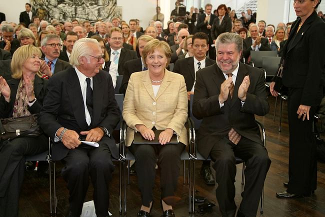 Meier at the opening of the Arp Museum in Germany, with German Chancellor Angela Merkel - Copyright Richard Meier & Partners Architects
