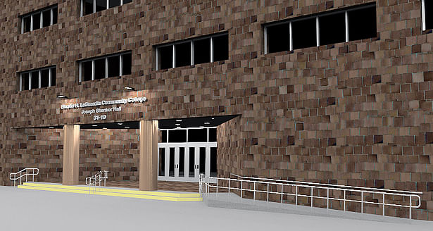 Another view of new Bronze clad existing columns, St/Stl Handrails. A partial proposal (a study).